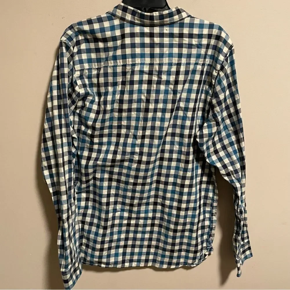 THE NORTH FACE Men's Button Down Shirt Green Black White Check Plaid Size Large